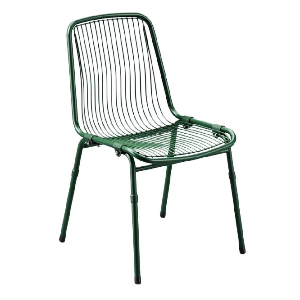 "Moderne draadstoel van staal met groene poedercoating"