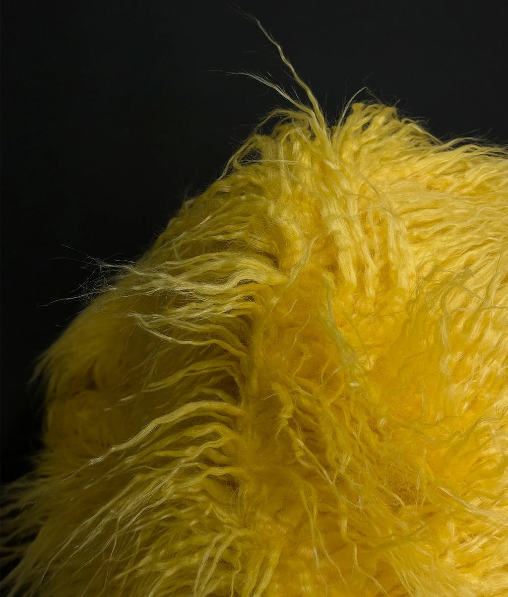 CURLY Yard Japanese by Sewing 58" Craft, 3.5" Fire Yard Cosplay Per Fake Yak FUR LONG Continuous Yarn / Faux Retardant (Yellow) Pile 2.3oz Wide Sold