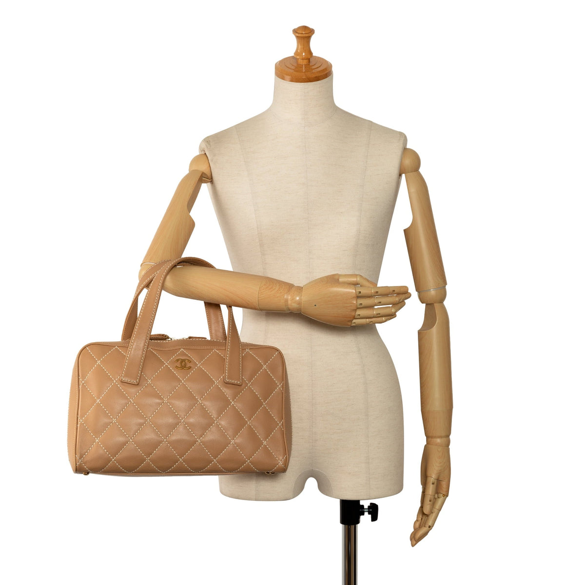 Lambskin Authenticated HandleBag Brown Top Leather Handbag (Good) Pre-Owned Stitch Unisex Wild
