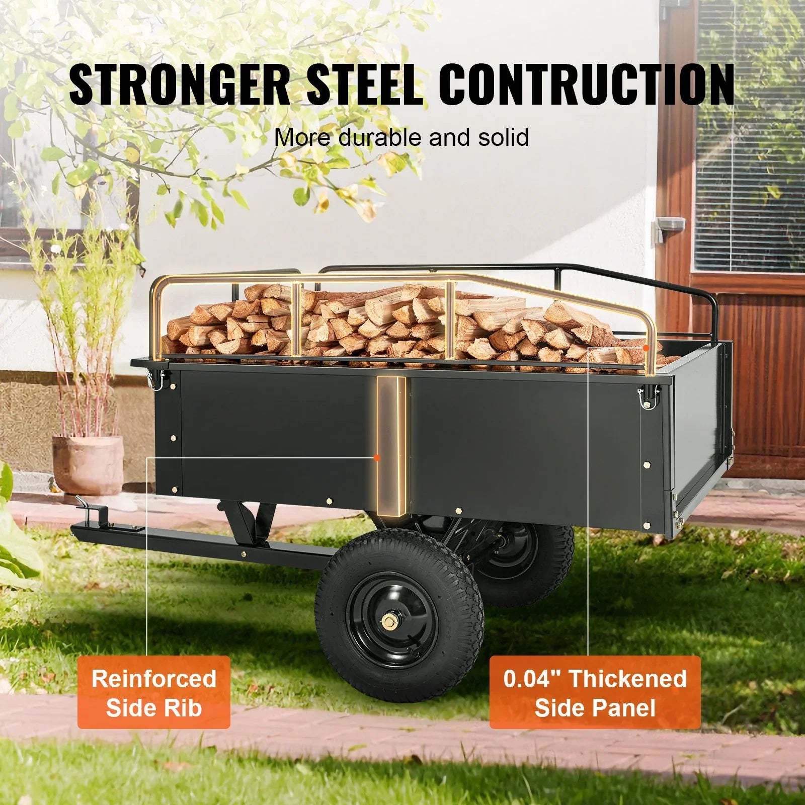 with Feet 15 750lb Steel Garden Capacity, Cart Heavy Trailer for Lawn Mower Tractor Trailer, Dump Utility Cubic Duty Riding