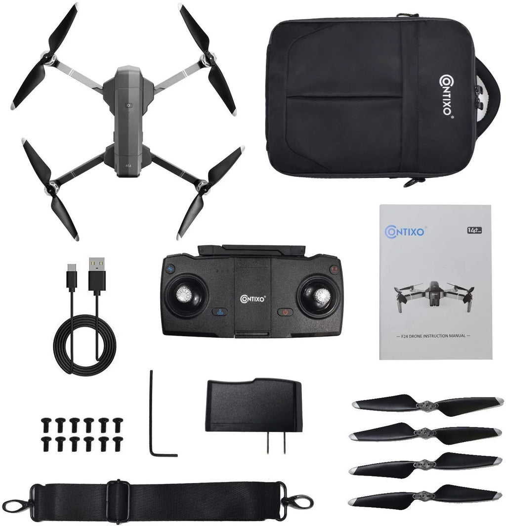 Camera , Brushless Fits Foldable Flight Minutes with Time, Waypoint Adults, 30 Carrying Pro 4K with Case with Motors, for Follow Camera Quadcopter Drone F24 Contixo Me,