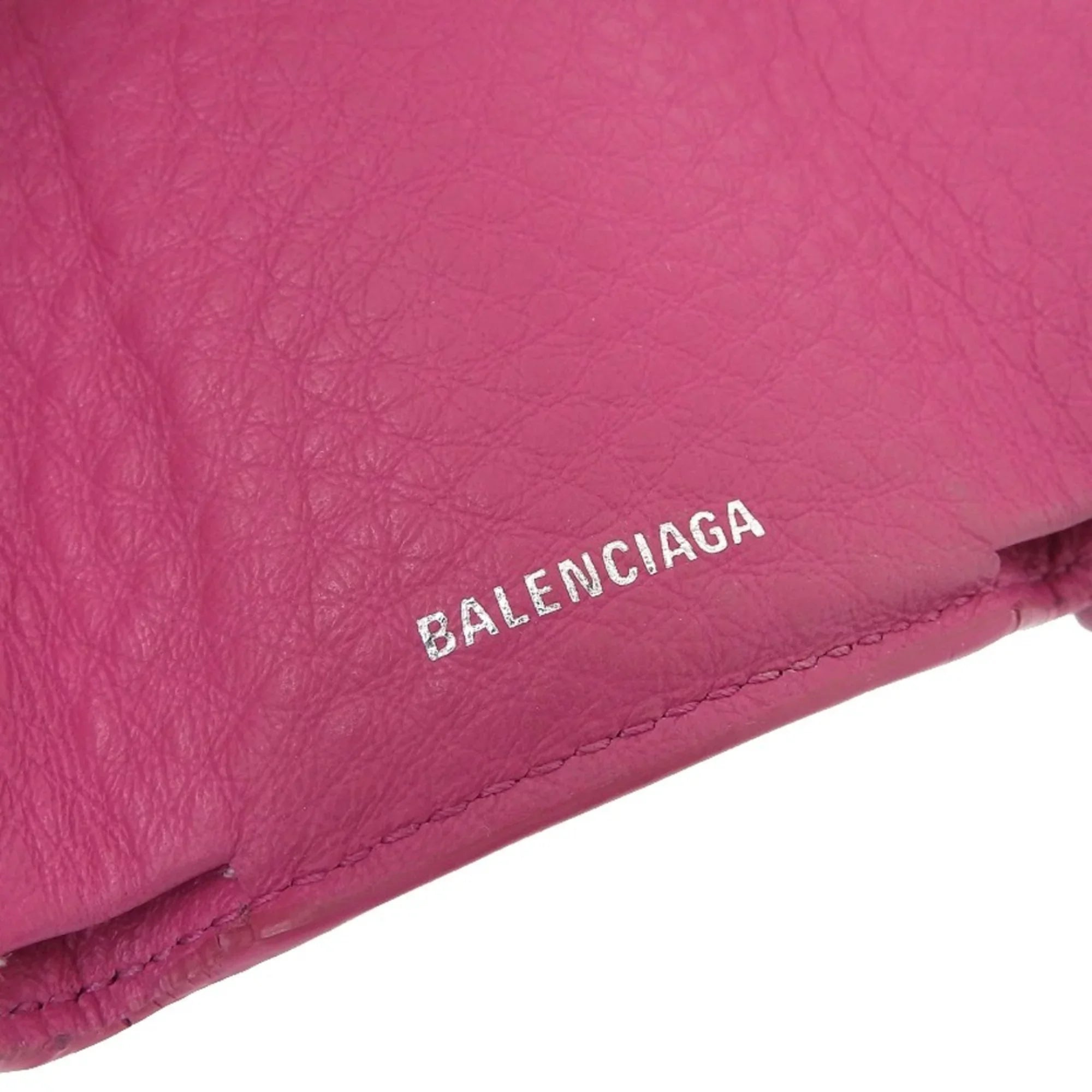 tri-fold wallet hook (Good) Balenciaga with mini paper pink Pre-Owned leather 391446