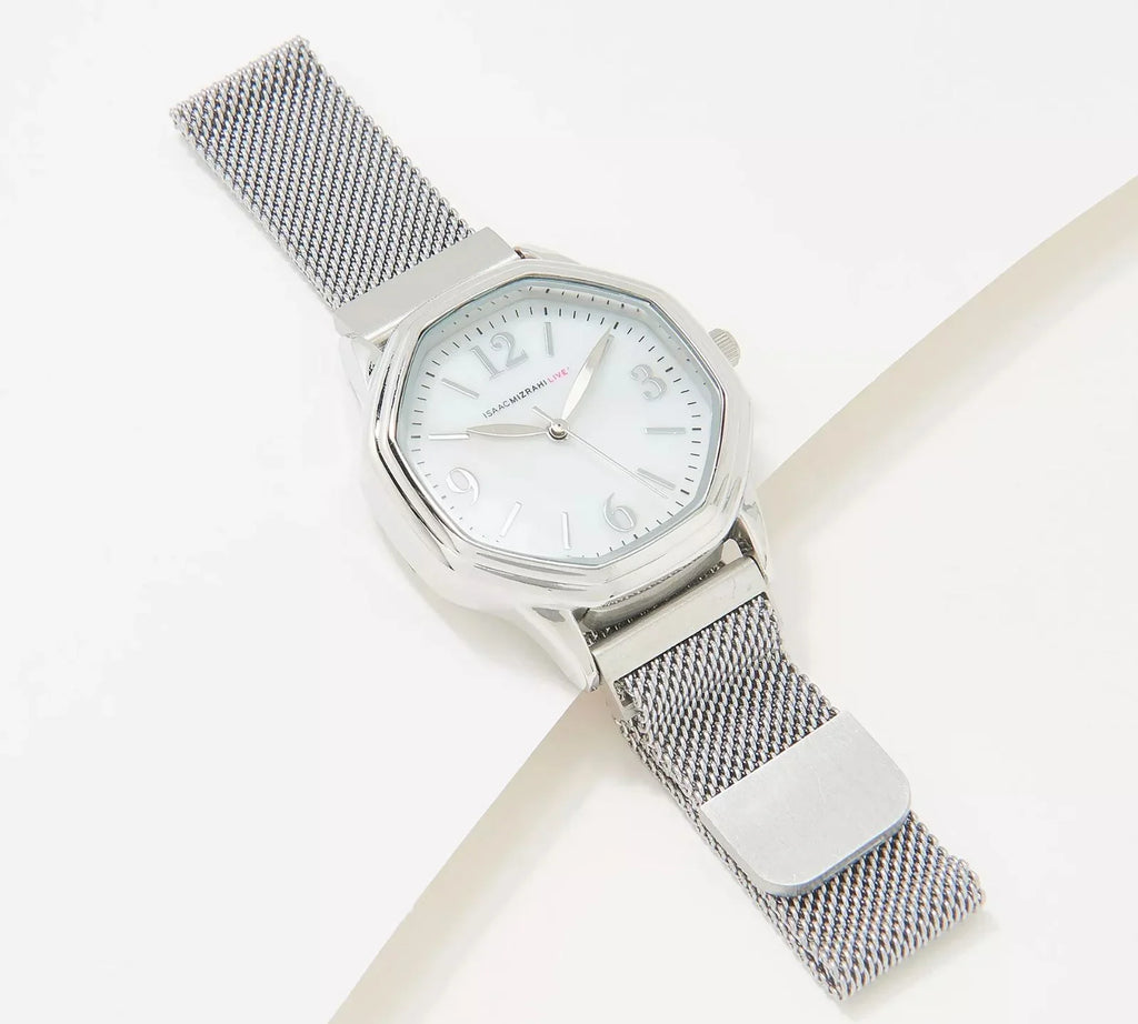 Stainless Watch Silver Strap Octagon ADJ Magnetic Isaac Live! Mesh Mizrahi Steel