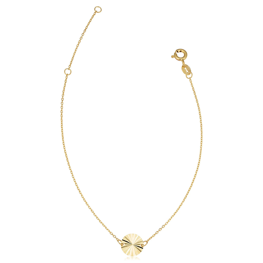 Bracelet mm 8 7.5 Diamond-cut Gold 6.5 or to Disc inch) Adjustable Yellow Length (adjusts 14k