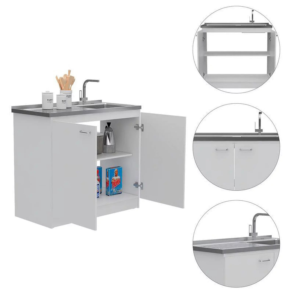 Sink 2-Piece Home Kitchen with and Square Wood Island Utility Set