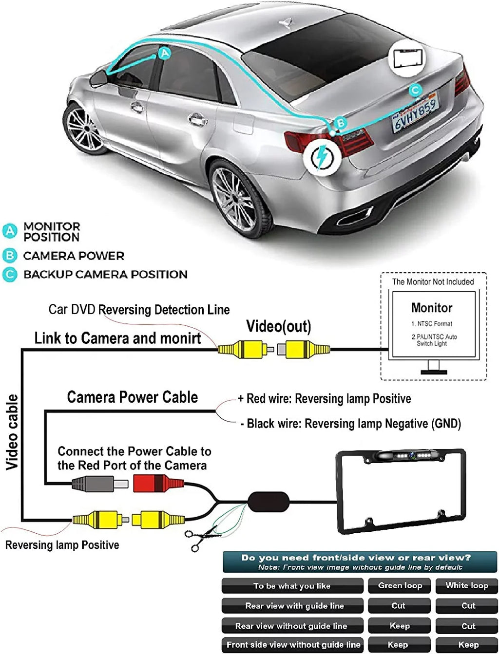 Rearview Backup Camera for KW-V140BT License JVC Plate Black Frame KWV140BT