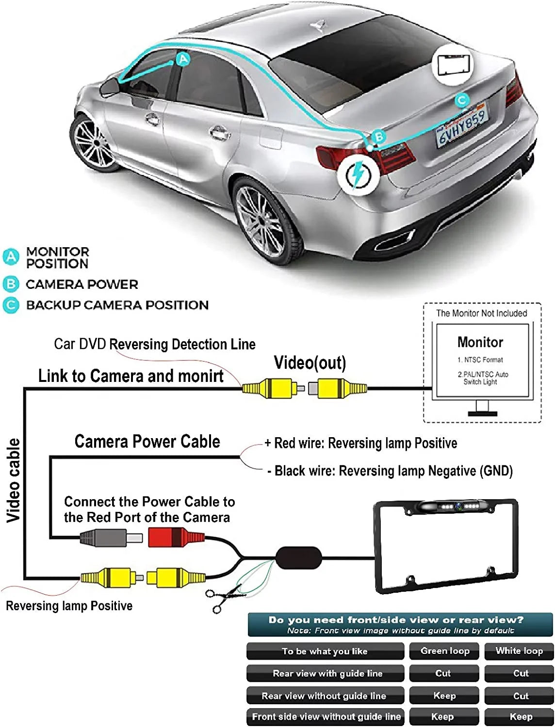 Rearview Backup Camera for KW-V140BT License JVC Plate Black Frame KWV140BT