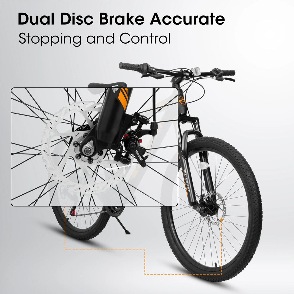 shock fork 21-speed bike frame adult inch aluminum absorbing orange. front 26 Ecarpat bike mountain brake, black disc