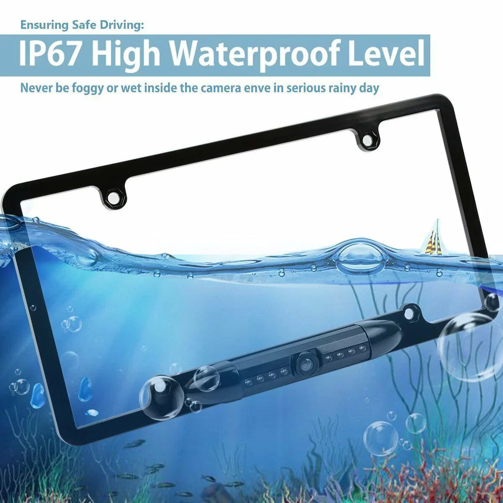 Black Backup Plate License Frame Night Rearview Camera 170° Vision Reverse Car