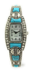 Ladies Pearl Dial Square Watch Bracelet Stones Wincci Link Turquoise) Fashion (Silver Metal