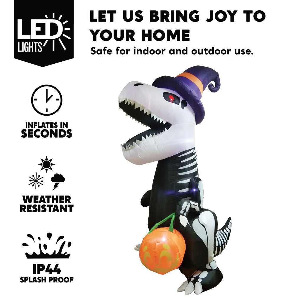 Inflatables Lawn for 8 Party Blow Joiedomi Dinosaur with LEDs Indoor, Decorations Skeleton Up Inflatable Garden, Outdoor, Halloween Build-in Yard, Halloween