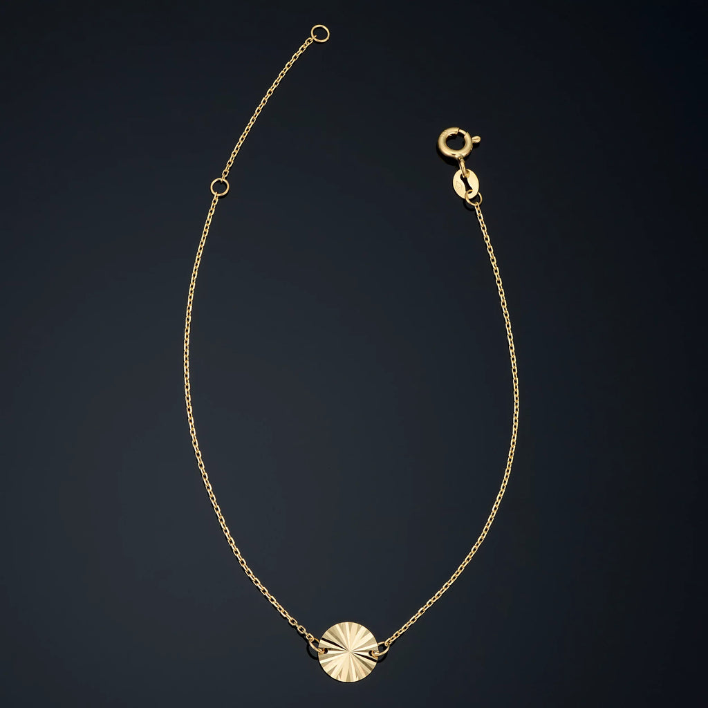Bracelet mm 8 7.5 Diamond-cut Gold 6.5 or to Disc inch) Adjustable Yellow Length (adjusts 14k