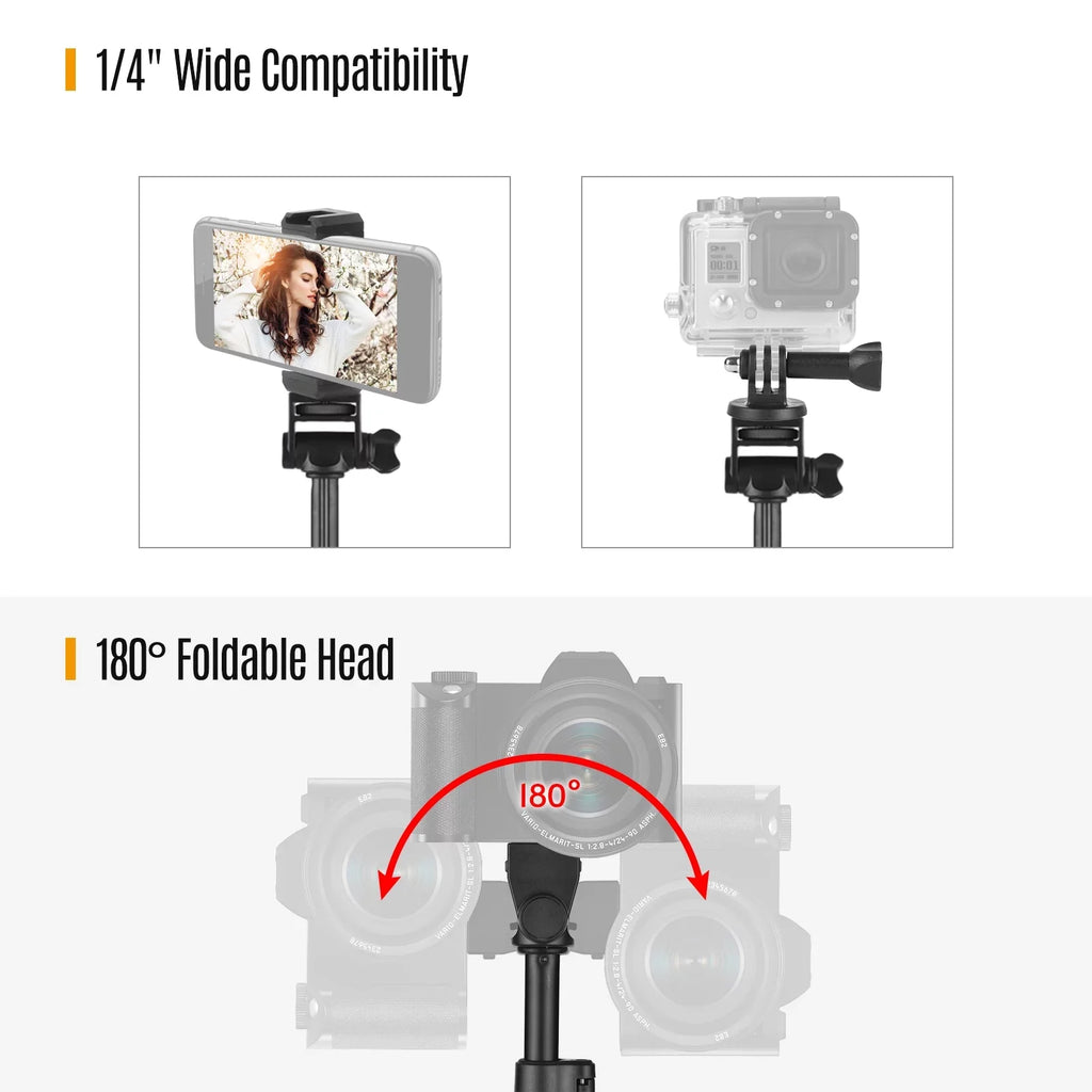 Supports 168cm/66in Phone Holder, Smartphones, and Selfie Phone Shutter Action Cameras, Remote - Stick Action 3KG, and Andoer for 2-in-1 Bracket, Tripod Includes Cameras up Camera Mirrorless and to