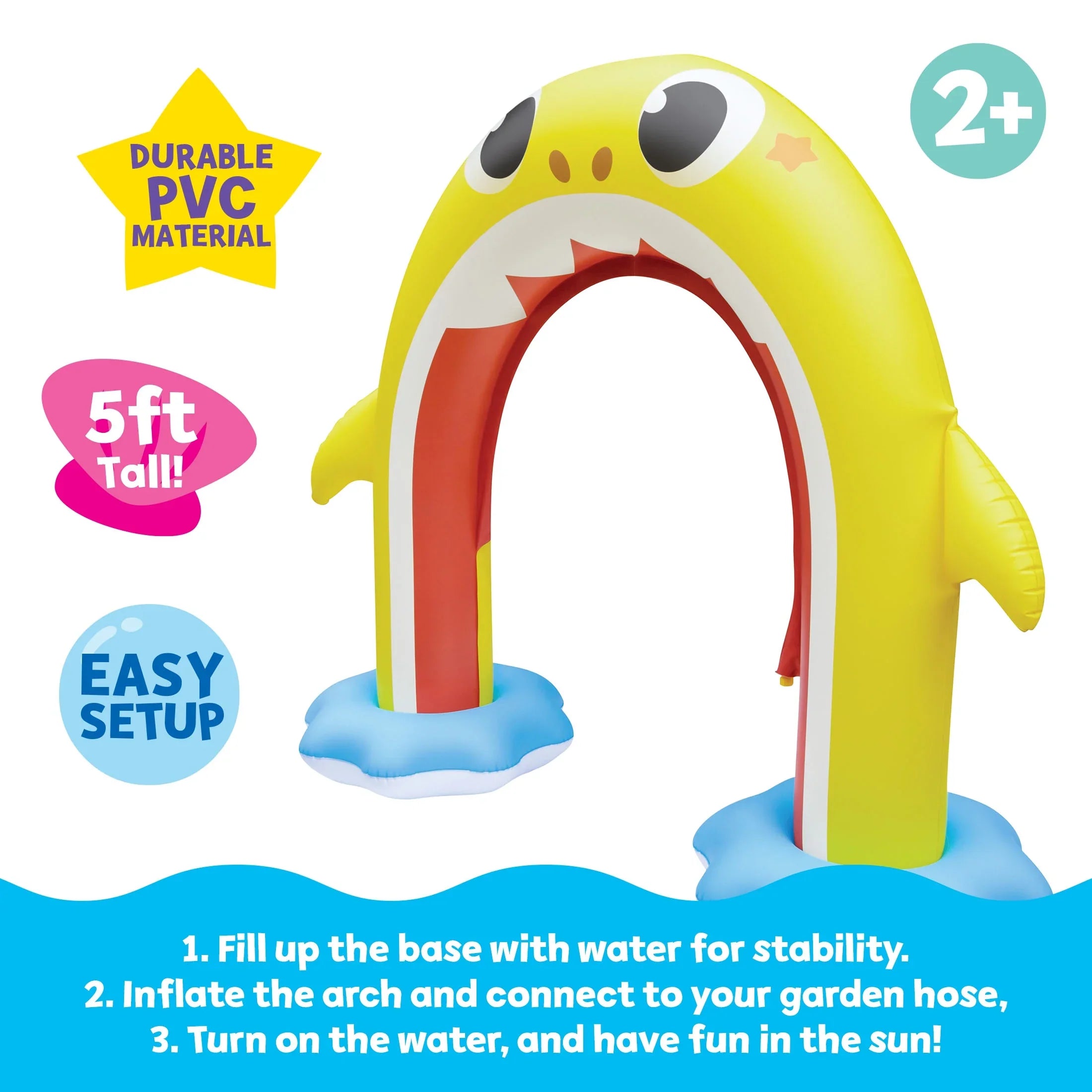 Rainbow 5ft Shark Baby Pinkfong Inflatable Sprinkler (Ages Backyard 2+) Arch, Moisture Summer Fun