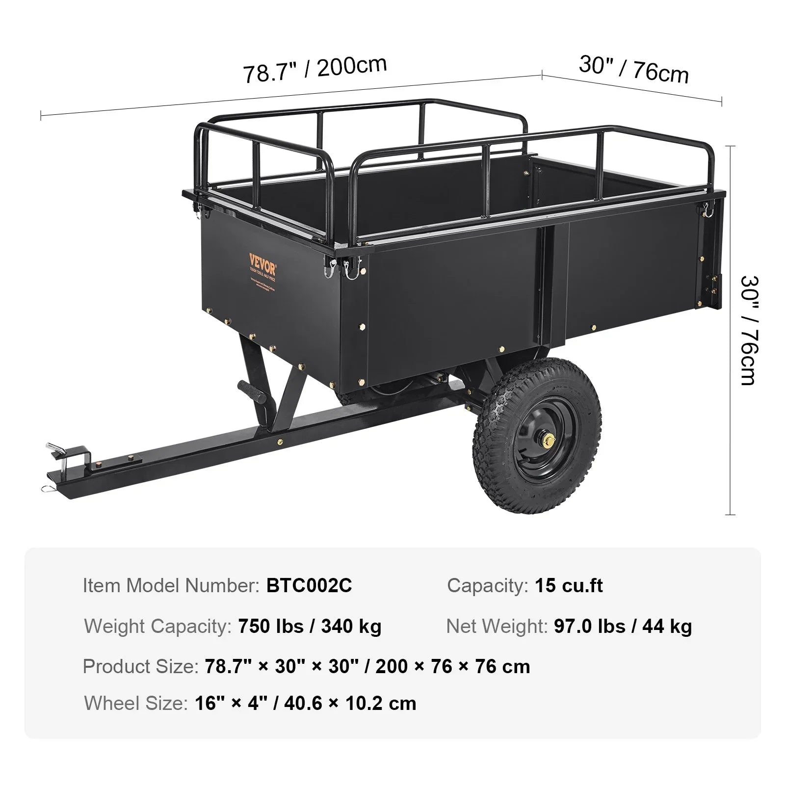 with Feet 15 750lb Steel Garden Capacity, Cart Heavy Trailer for Lawn Mower Tractor Trailer, Dump Utility Cubic Duty Riding