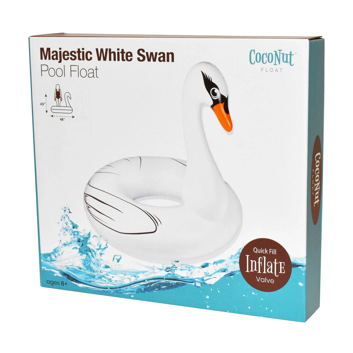 Inflatable, Jumbo Party Majestic Durable, liquid White Raft, Float: Anti-Leak, CocoNut Round Pool Ring Swan 48"x43" -