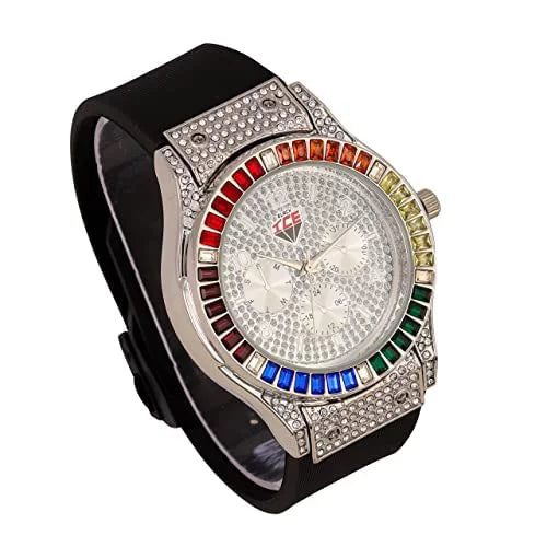 Color Set. Charles Flame Sets Out Out Blinged Single on Blast (ST10380- Bracelets ) Out Watch Colourful Iced Iced Rainbow Collection or Mens with Combo Raymond