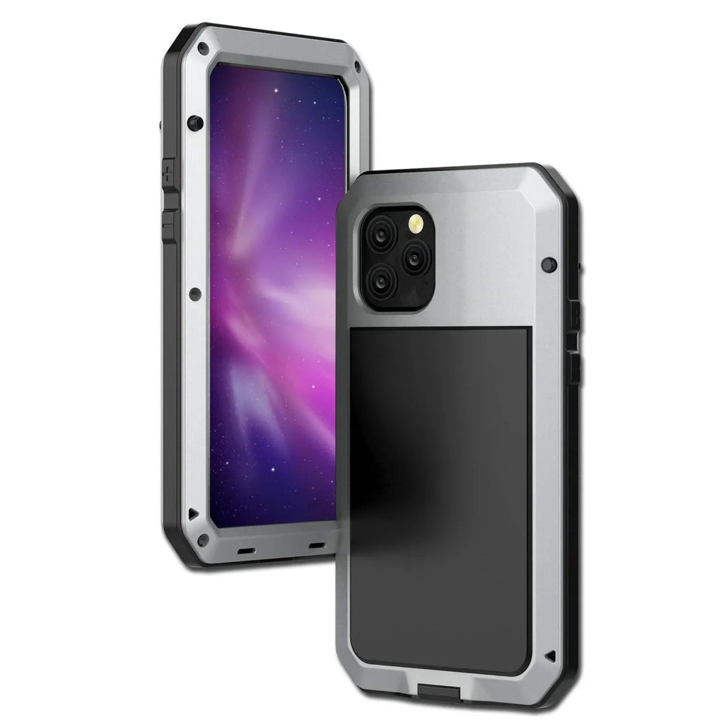 Military Shockproof Aluminum and Scratch Travel Gorilla Metal Protection, Duty Glass 11 Grade Pro Resistant Rugged Case (Silver) Heavy iPhone exterior