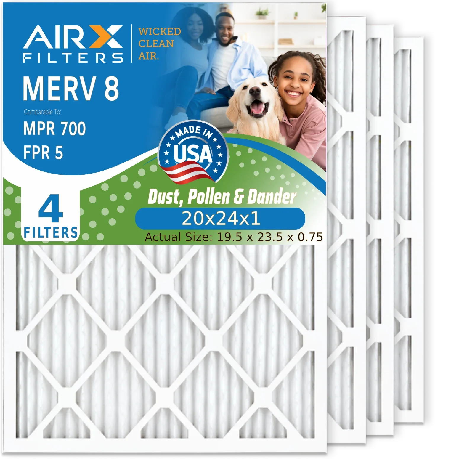 Air . Premium Filter Furnace Electrostatic 700 20x24x1 Filters Air 4 8 Filter & Comparable 5 Conditioner Pleated to 20x24x1 by Made Pack