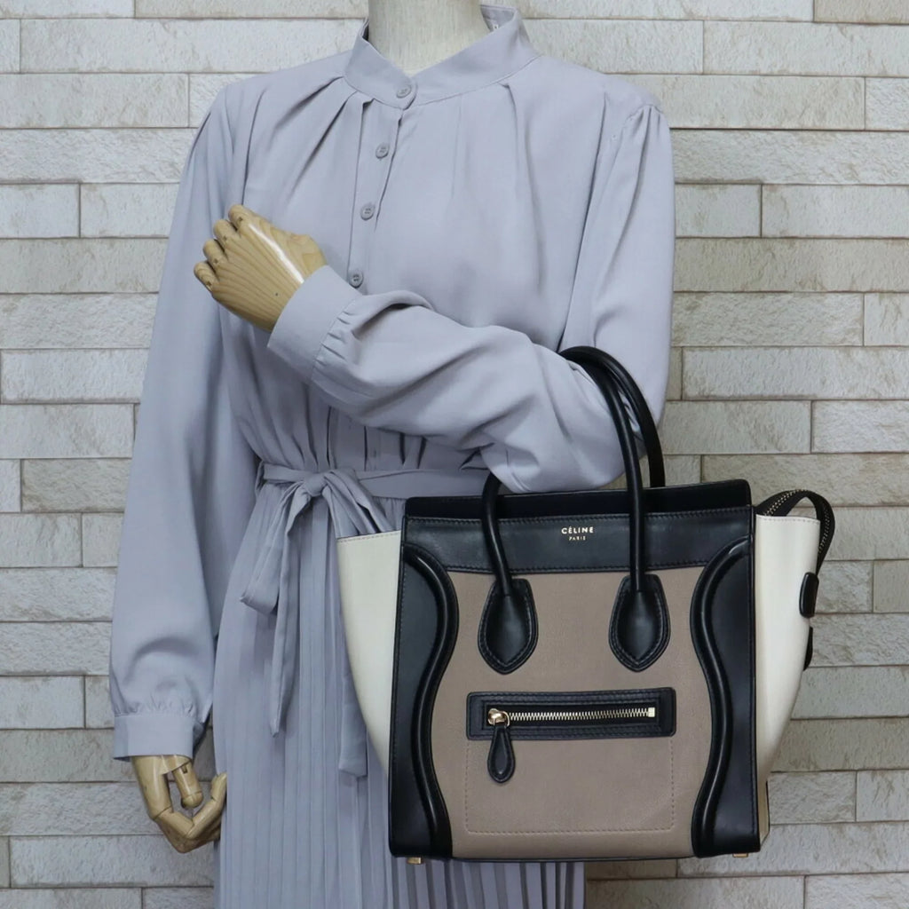 Shopper Beige (Good) Micro Ladies Pre-Owned Celine Leather Luggage Handbag