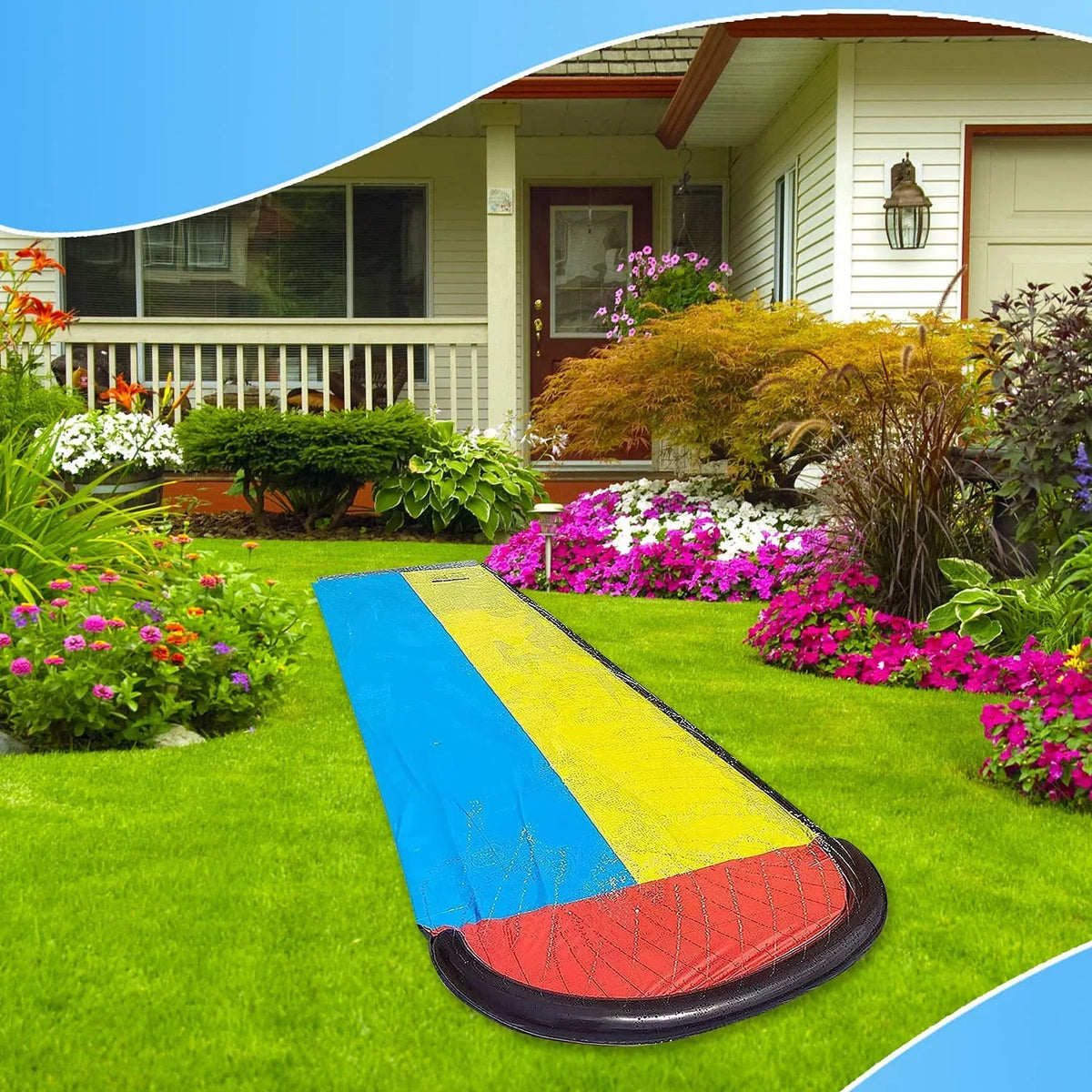 Narcisur Crash Dual Slide Lanes Two for 15.5ft Racing Backyard and liquid Pad Sprinklers, with Inflatable