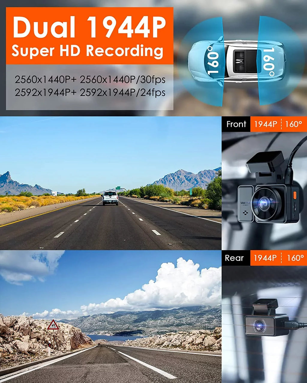 Car Camera, with Rear 2.5K WiFi, Support Motion GPS 1944P+1944P Cam E2 Voice Detection, Control, Vision, Front Parking Dual Vantrue & and Buffered 5G Capacitor, Dash Enhanced 24hrs Night 512GB Mode,