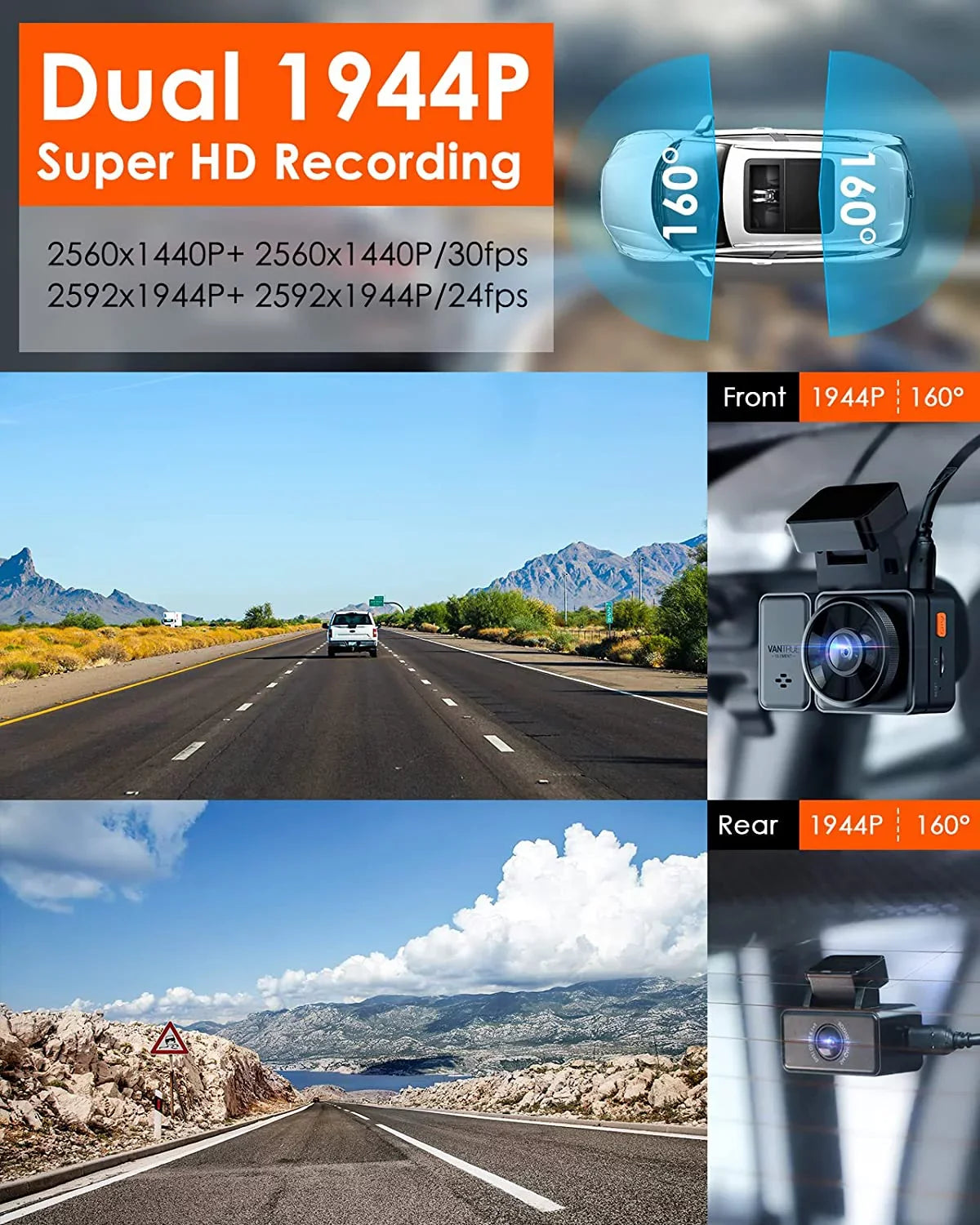 Car Camera, with Rear 2.5K WiFi, Support Motion GPS 1944P+1944P Cam E2 Voice Detection, Control, Vision, Front Parking Dual Vantrue & and Buffered 5G Capacitor, Dash Enhanced 24hrs Night 512GB Mode,