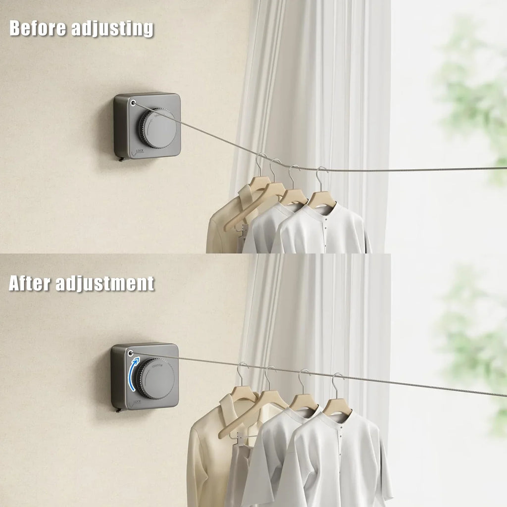 Clothesline Clothesline Retractable Stainless Steel Rope Laundry Heavy Mounted Clothes Wall Adjustable Duty feet Racing Ryanstar Clothesline Drying 15.1 - exterior Gray Droop Indoor, Retractable