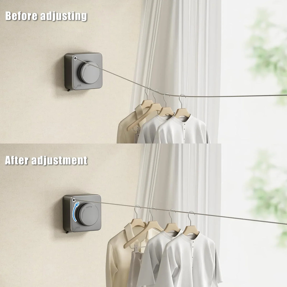 Clothesline Clothesline Retractable Stainless Steel Rope Laundry Heavy Mounted Clothes Wall Adjustable Duty feet Racing Ryanstar Clothesline Drying 15.1 - exterior Gray Droop Indoor, Retractable
