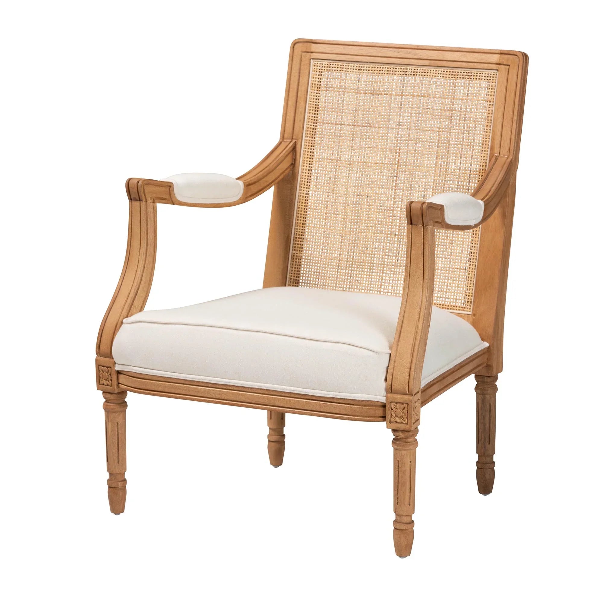 Studio Fabric and Baxton Honey Wood Finished Chair Garridan French Oak Accent Beige Traditional