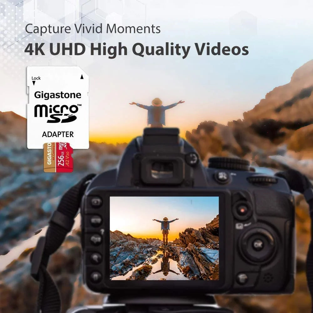 Dash Gigastone Switch, with 4K Micro (2x256GB) Recording, Pro, to A1 Camera 10, Cameras, SD compatible Nintendo Cam, V30 R/W Card, MB/s, SDXC Micro up UHS-I Pack 100/50 4K 256GB Class GoPro 2 Video
