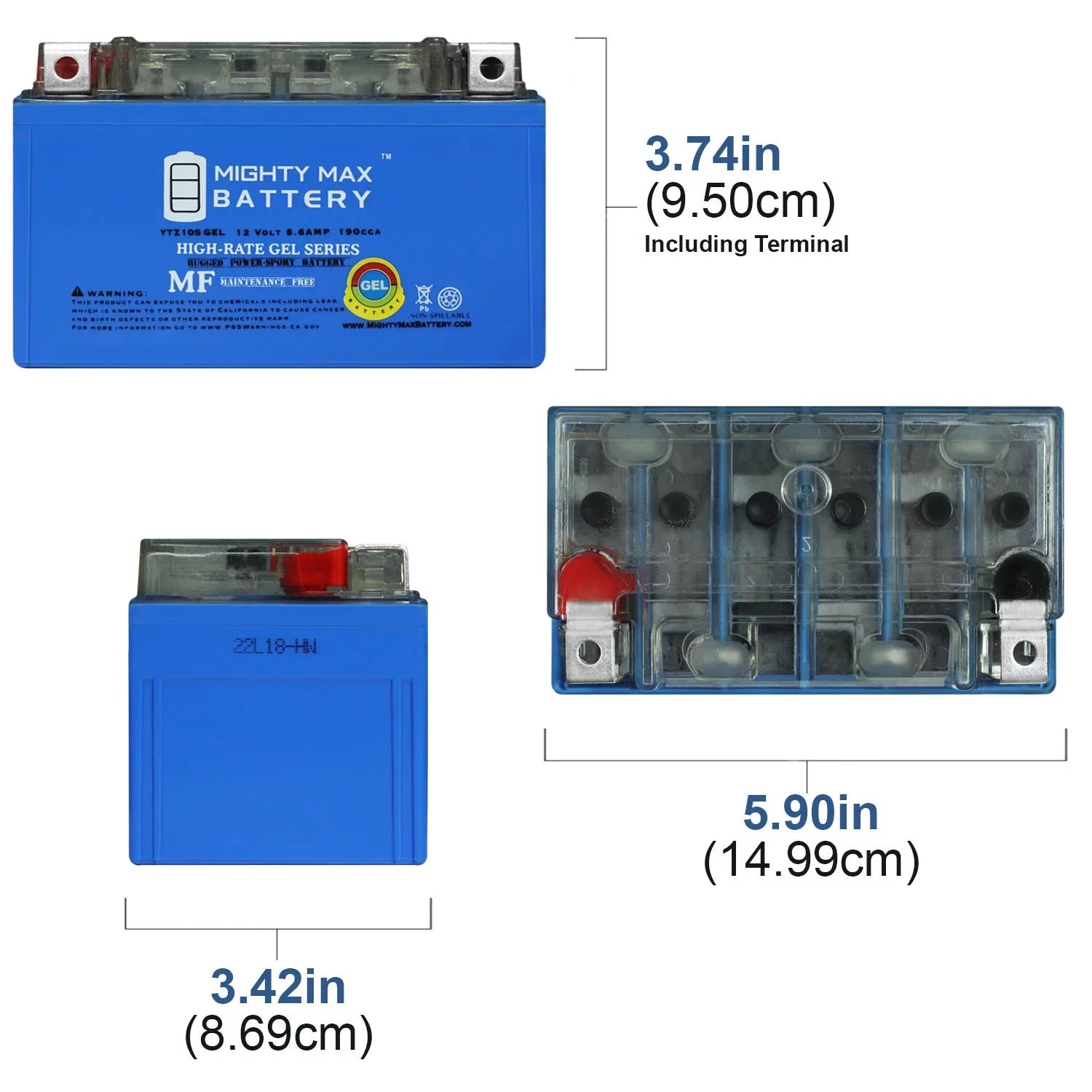 '-R1000 Battery 1000 YTZ10SGEL 12V Pack 8 with - 8.6AH compatible 00-17 Suzuki Replacement