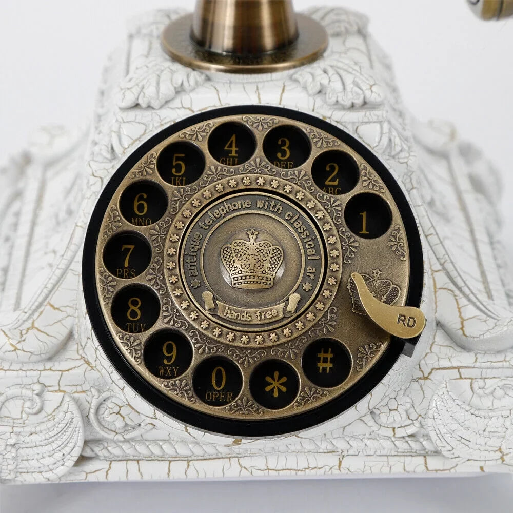 and Wired Resin Decoration Telephone Telephone Antique (White) Chic Dial Hotel for Elegant Decoration Old-Fashioned Antique Retro Machine Desktop Practical Home Landline Rotary Office European