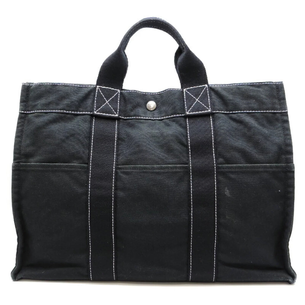 MM Canvas Hermes Pre-Owned Ladies Cotton (Fair) Deauville Tote Black Bag