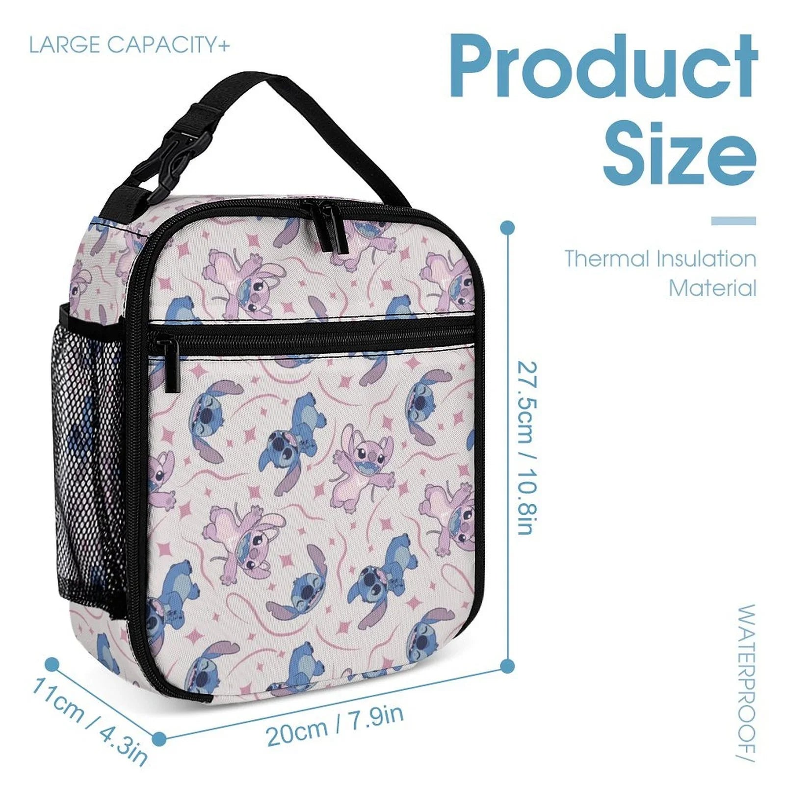 For Adult Kids Insulated Stitch School Blue Thermal Bento Lilo Cooler Girls Office Handbag Bag Tote Bag Portable Boys Lunch