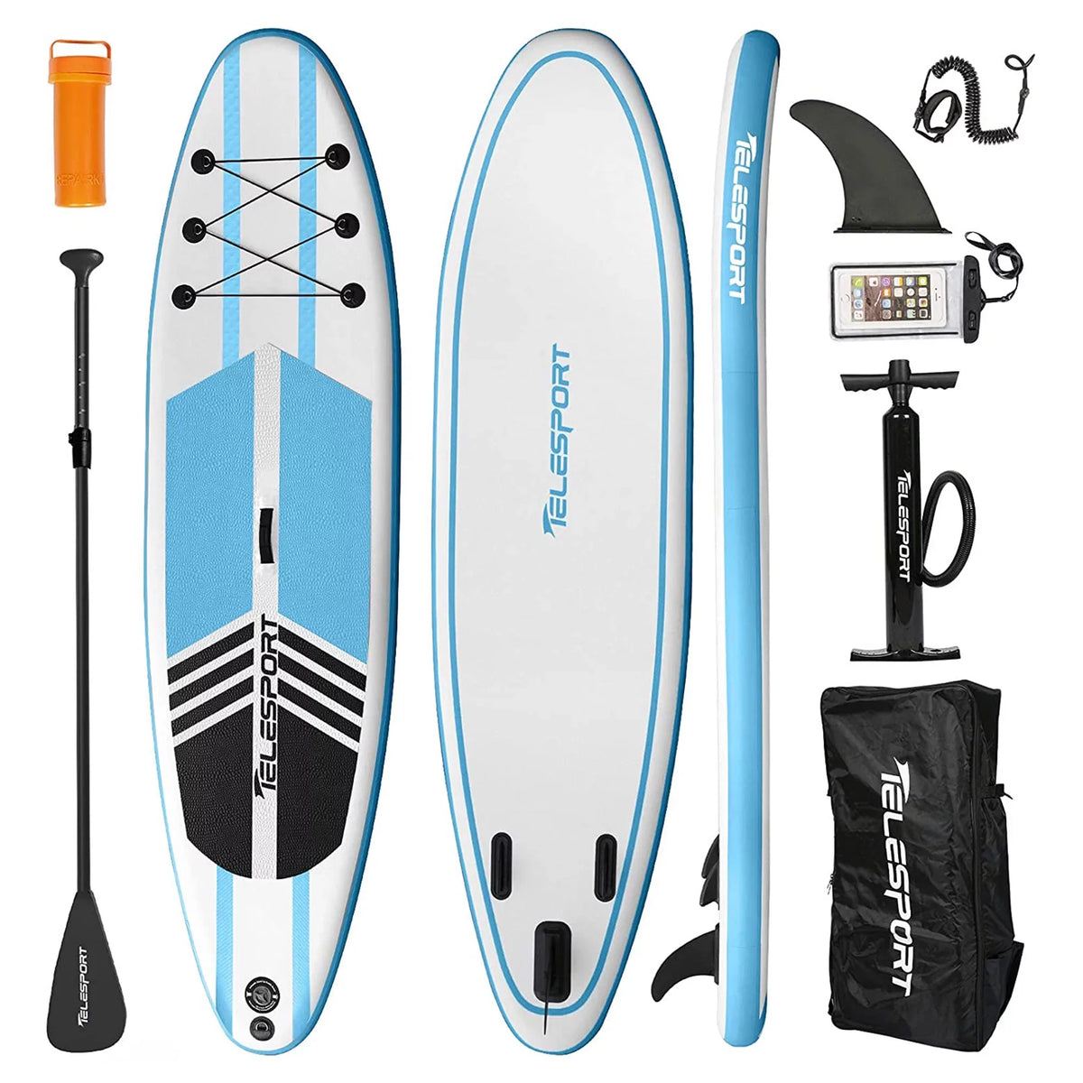 Paddleboard Paddle Accessories, & Boards Blue Blowup SUP White w/ TELESPORT