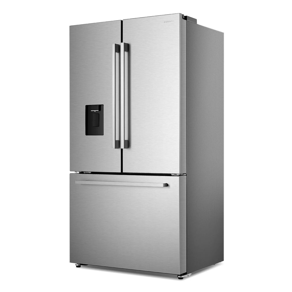 in ft. French Stainless Door Dispenser 3-Door Steel cu. Refrigerator 22.4 Moisture