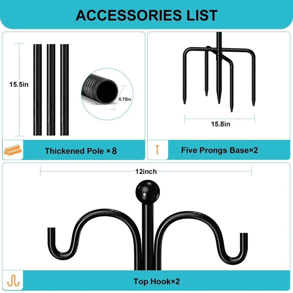 exterior, Feeder Plant Hooks Bird for with for Bird Shepherds Hanger Pack) Prongs, 5 Plant 76" Feeder, Poles Hooks Double exterior Upgraded Baskets(2
