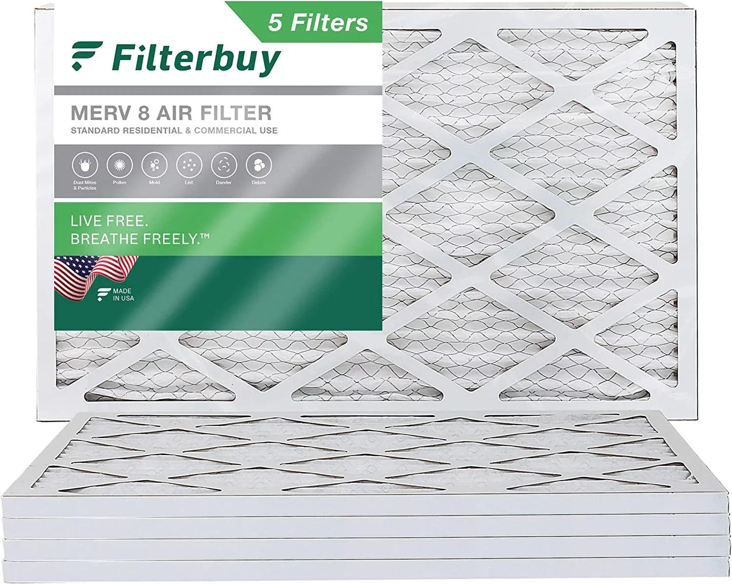 Filterbuy Filters Pleated (5-Pack) 17.25x29.25x1 8 Air Furnace