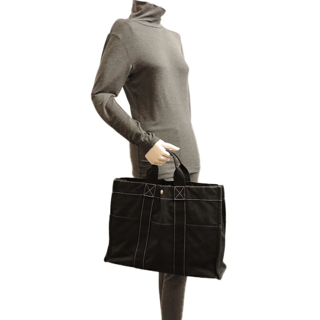 MM Canvas Hermes Pre-Owned Ladies Cotton (Fair) Deauville Tote Black Bag