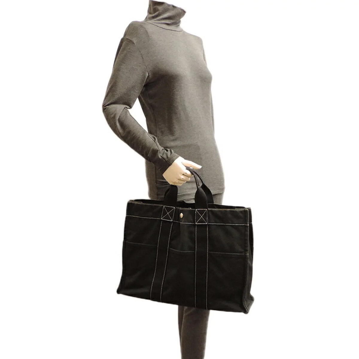 MM Canvas Hermes Pre-Owned Ladies Cotton (Fair) Deauville Tote Black Bag