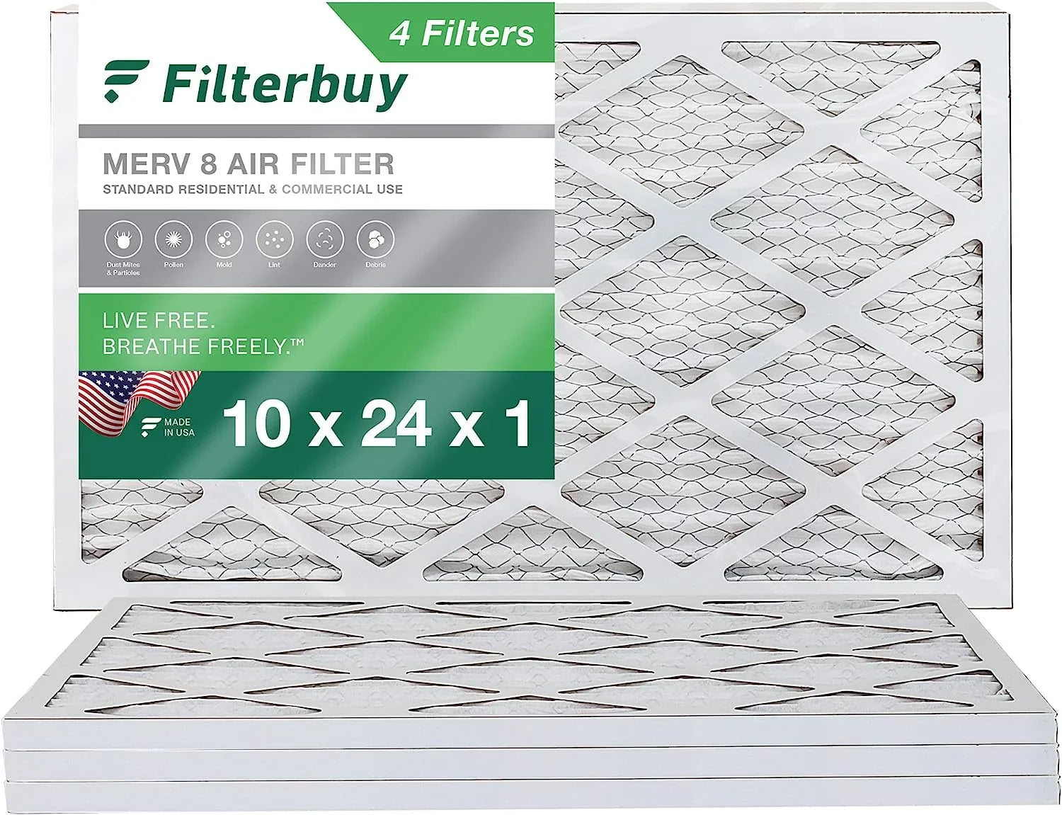 8 Furnace 10x24x1 (4-Pack) Air Filters Filterbuy Pleated