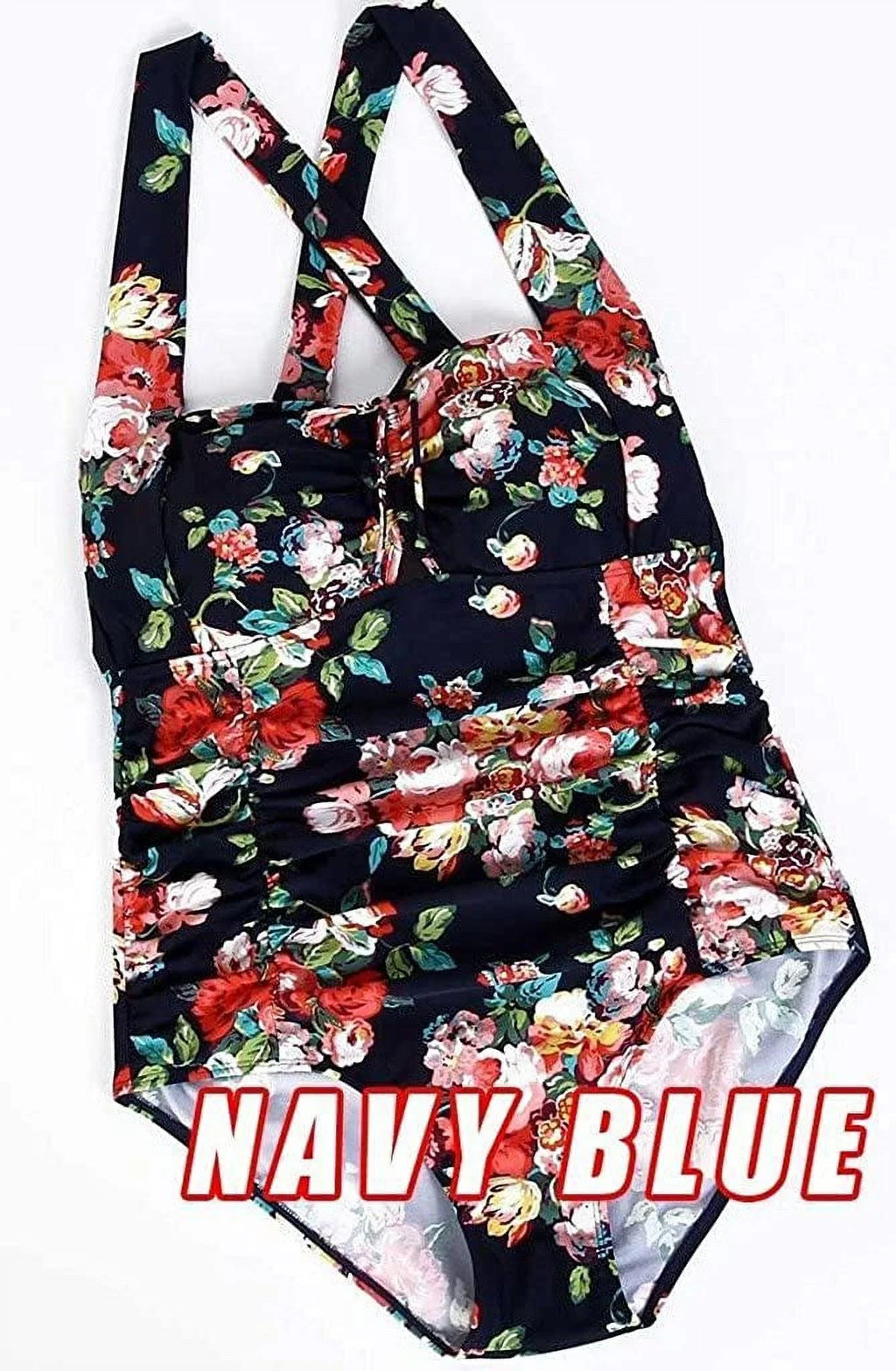 One Plus Vintage Monokini Women's Piece QZUnique Tummy Size Ruched Swimsuit Control Bathing Halter Suit Swimwear