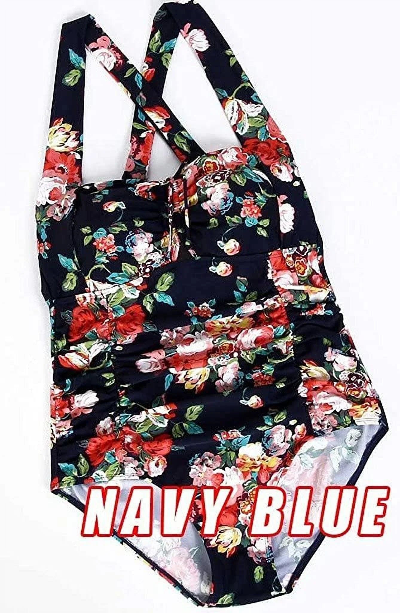 One Plus Vintage Monokini Women's Piece QZUnique Tummy Size Ruched Swimsuit Control Bathing Halter Suit Swimwear