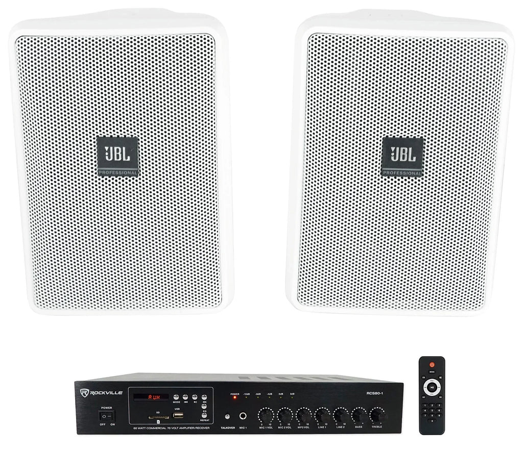 Wall Indoor/Outdoor (2) Control White Amp 70v Speakers Commercial + 23-1 3"