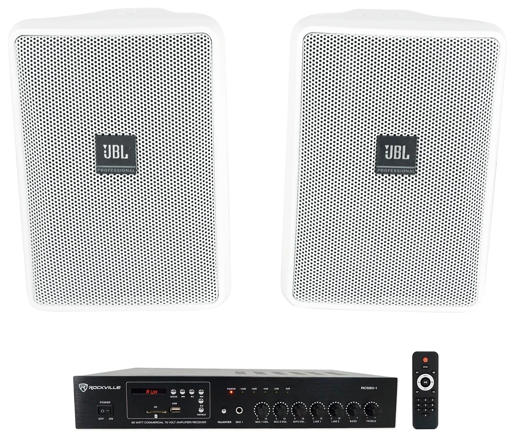 Wall Indoor/Outdoor (2) Control White Amp 70v Speakers Commercial + 23-1 3"