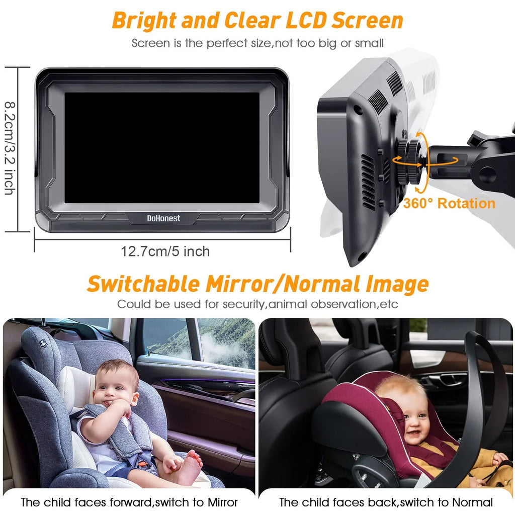 Easy -V33 Backseat DoHonest Vision 3 Plug and Kids 360&deg; Rear Crystal Car Baby Car Camera Night with Play Install 1080P: Two Monitor Facing Camera Rotating Baby Camera Mins