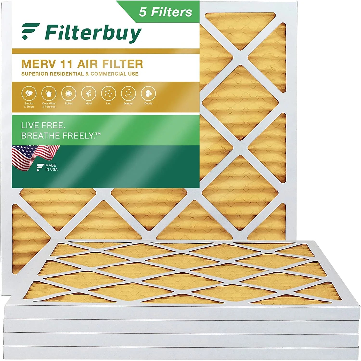 Filterbuy Air Pleated 11 (5-Pack) Filters 24x24x1 Furnace