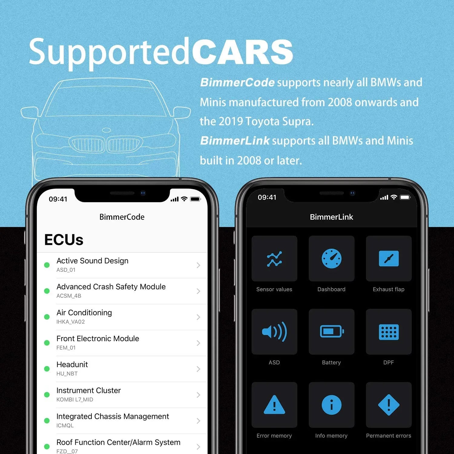 Scanner Bluetooth + Diagnostic in Works with for Tool vLinker Vgate BimmerCode, Android & OBD2 Features Unlock iPhone /Mini, Hidden Car