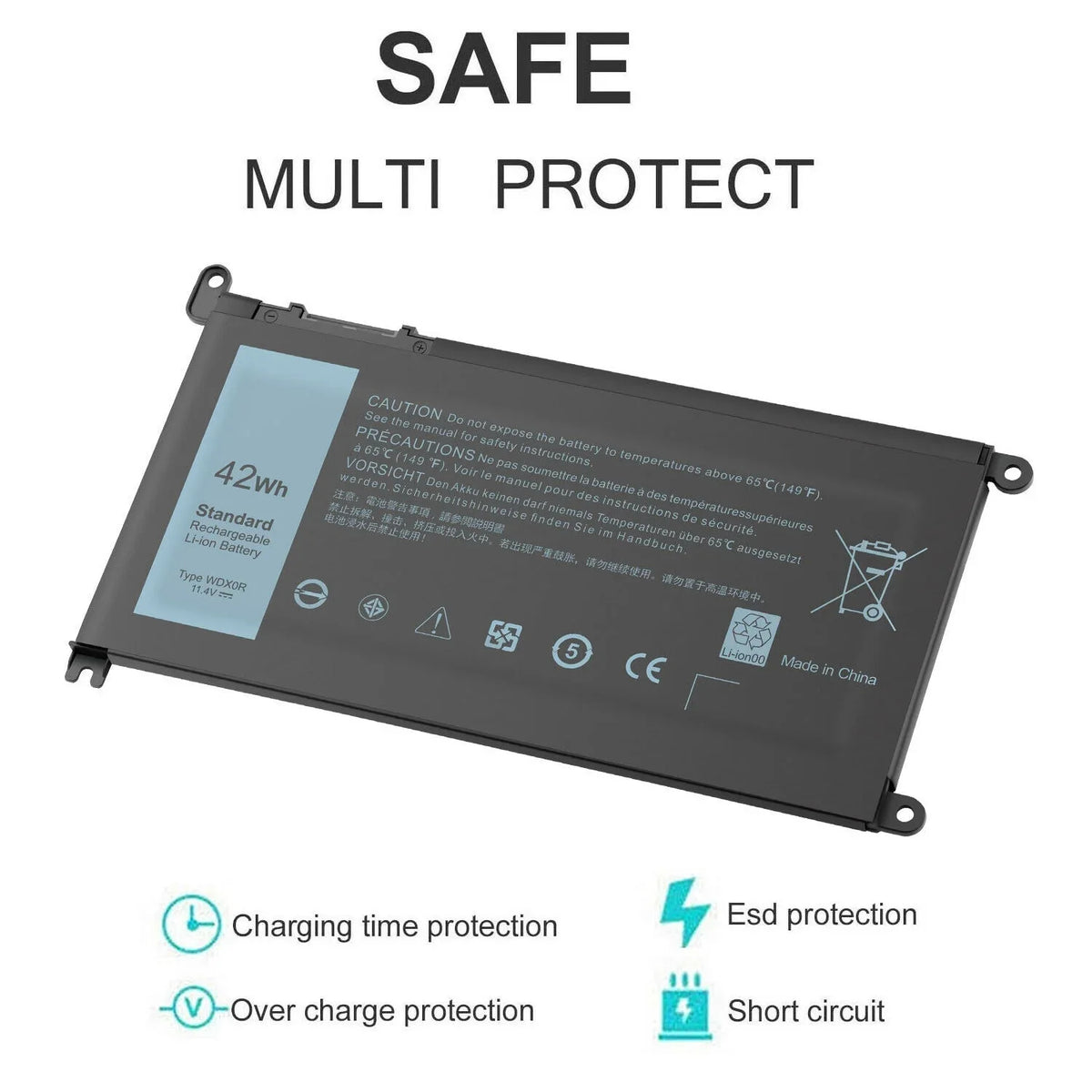 42Wh 15 5567 Fit 5565 3CRH3 WDX0R Battery Inspiron 5578 for T2JX4 5568 USA